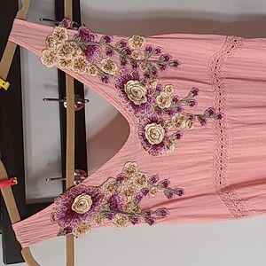 Aratta Silent Journey Floral Embroidered And Lace Pink Maxi Dress Fits Medium